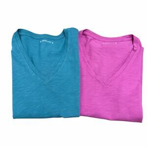 American Giant Lot of 2 Green Pink V Neck T Shirt Sz S